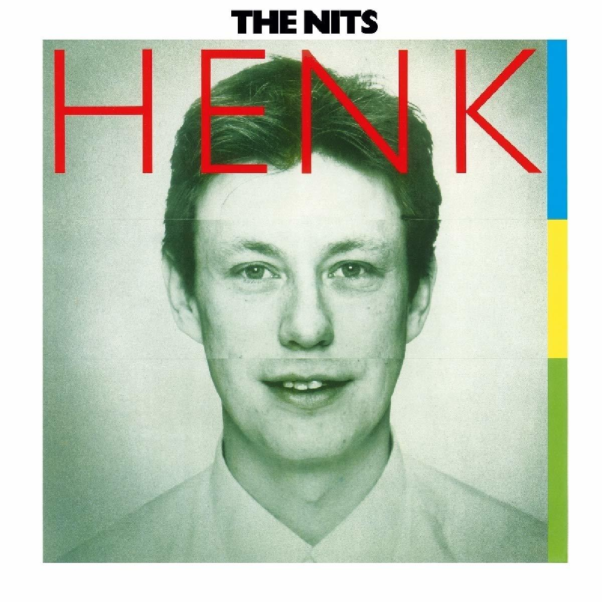 Albumcover, The Nits, Porträt eines Mannes, Text und Farbbalken.