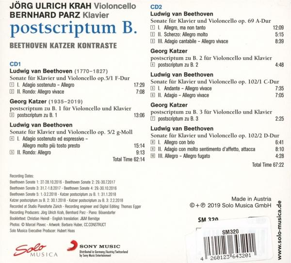 Rückseite einer CD mit Titelliste, Credits und Logo. Der Hintergrund ist weiß und schwarz.