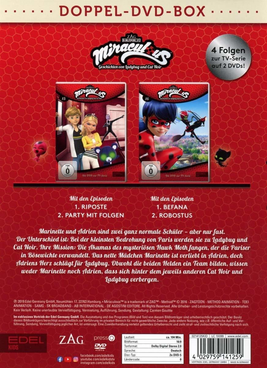 Miraculous DVD-Box-Set mit zwei animierten Filmcovern auf rotem Hintergrund.