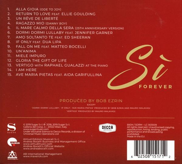 Die Rückseite eines Albums mit einer Liste von Liedern und Credits. Das Cover ist weiß mit schwarzem Text.