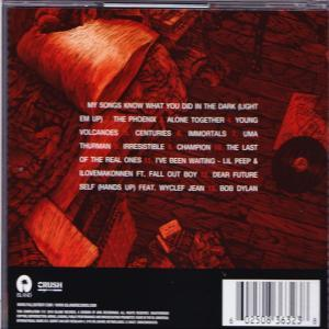 Albumcover mit roten Farbtönen. Die Titelliste enthält Songs wie 'Em Up', 'Immortals' und 'Dear Future'.