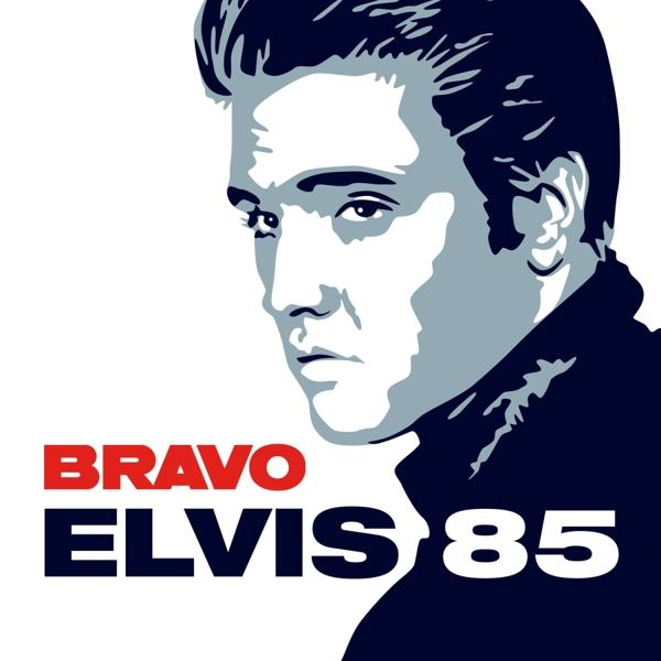 Bravo Elvis 85 Cover. Elvis-Porträt, blauer und roter Text auf weißem Hintergrund.