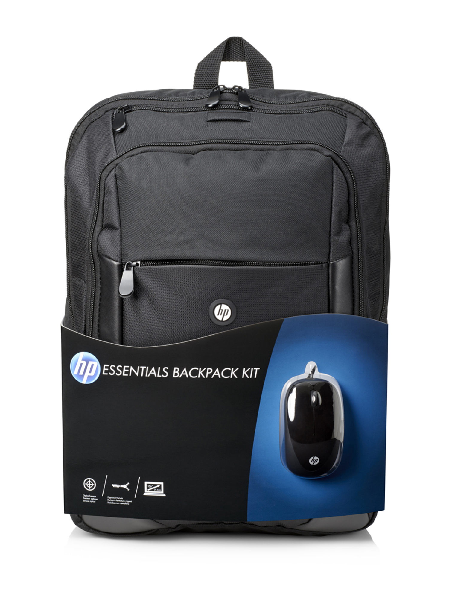 Mochila de 16 pulgadas y ratón - HP Essentials Kit, USB, color negro