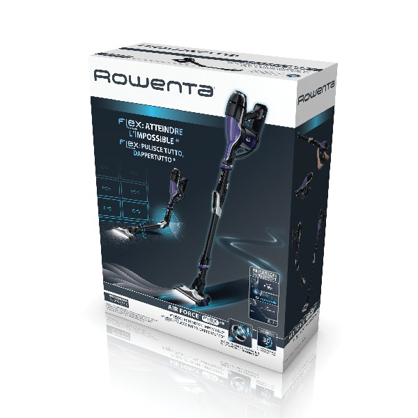 Aspirador escoba - Rowenta Air Force Flex 440 RH9209, Sin bolsa, Autonomía 30min, 0.65L, 21.9V, Púrpura negro