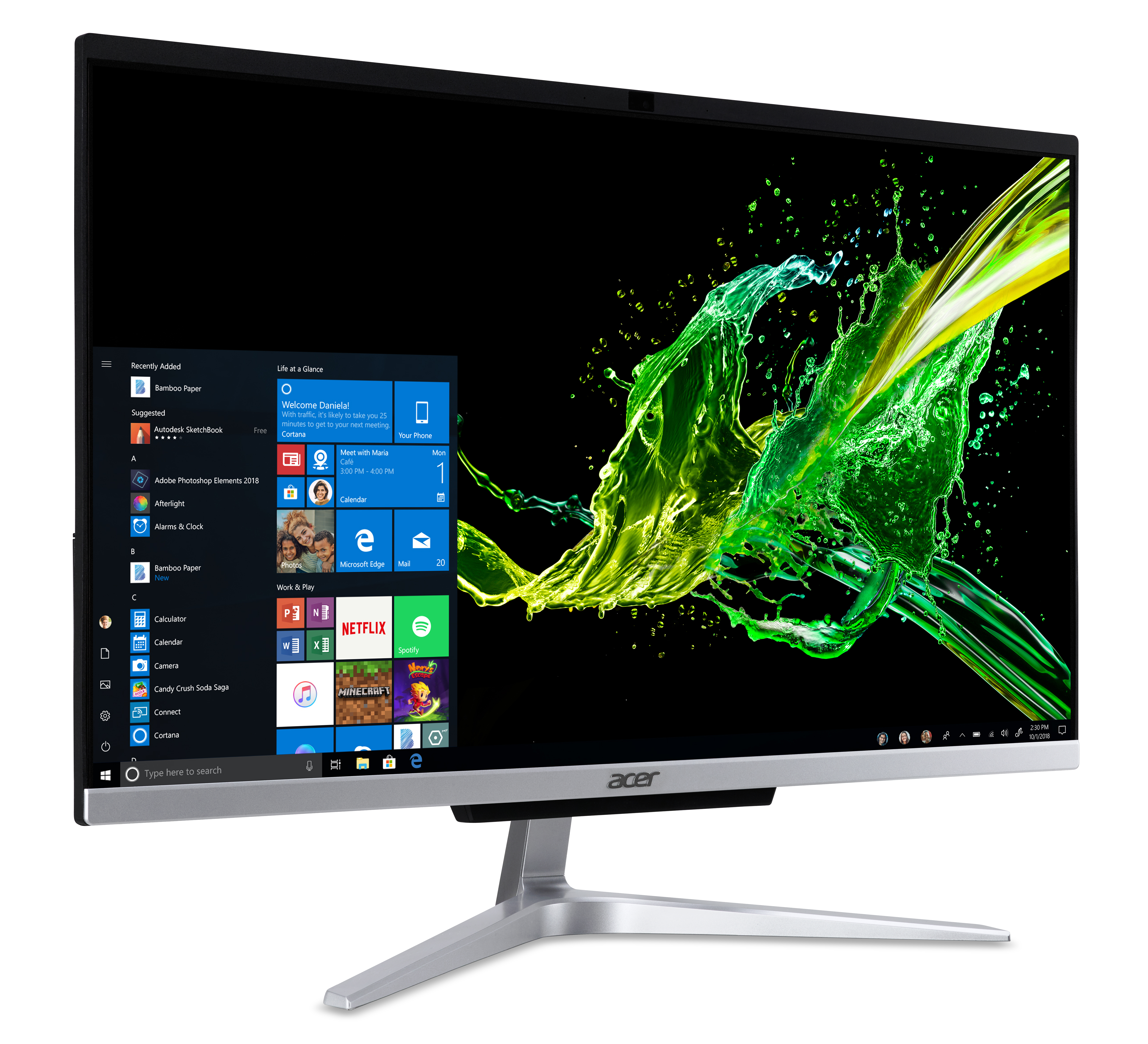 ACER All-in-One PC Aspire C24-963, silber - Ausstellungsstück All-in-One PC 23,8 Zoll, Full-HD, Intel® Core™ i5-1035G1 Prozessor
(6 MB Cache, bis zu 3.60 GHz), 8 GB RAM, 512 GB SSD, Silber