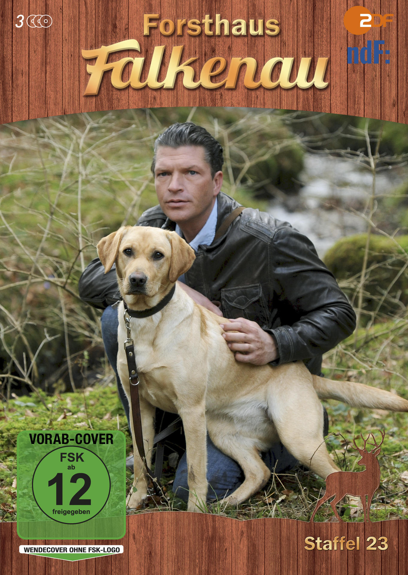 DVD-Cover. Ein Mann und ein Hund in einem Wald. Text: Forsthaus Falkenau.