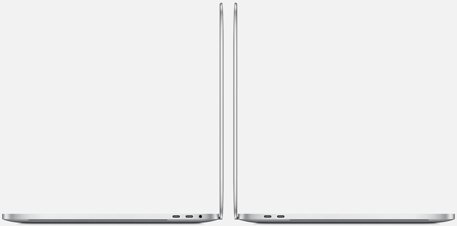 Zwei silberne Laptops, nebeneinander, die ihre Profile zeigen.