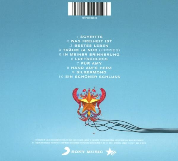 CD-Cover mit Titelliste der Songs. Der Titel ist auf Deutsch und der Hintergrund ist blau.