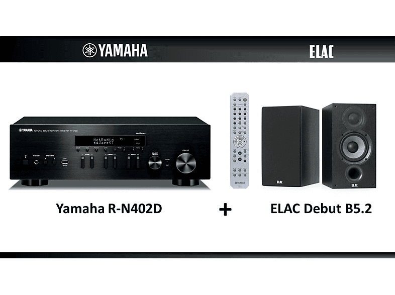 YAMAHA ELAC Stereo HiFi Paket Stereo Netzwerk Receiver (2 Kanäle, 140 Watt pro Kanal, Schwarz)