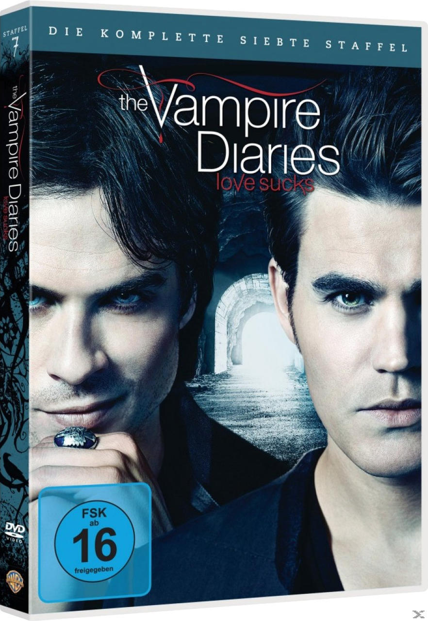 DVD-Cover: Zwei Männer, "The Vampire Diaries", Staffel 7, FSK 16.