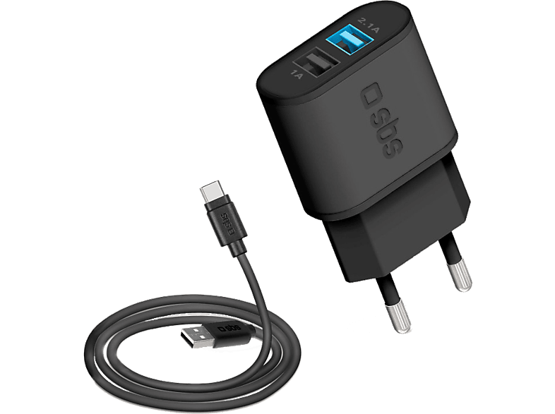 SBS Netadapter 2 poorts + USB-C kabel Zwart (TEKITTRC2U2AFASTK)