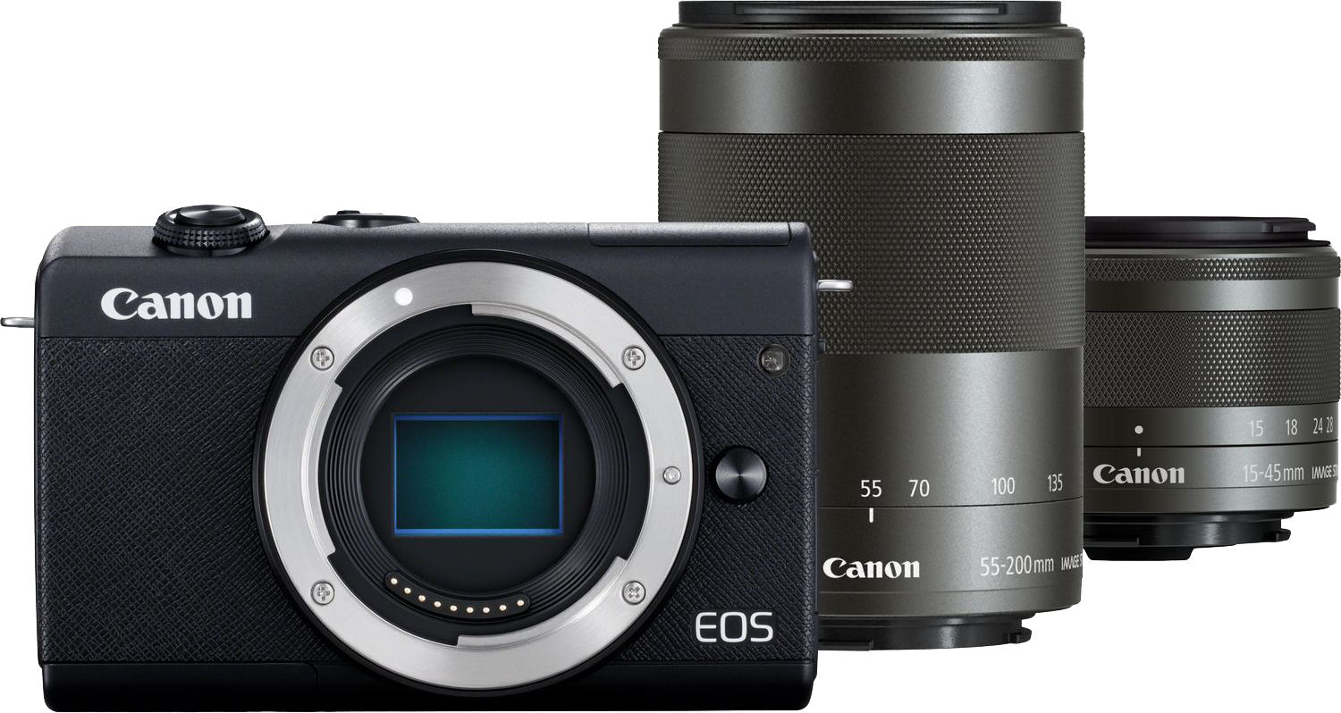 CANON Appareil photo hybride EOS M200 + 15-45 mm + 55-200 mm Noir (3699C018AA)