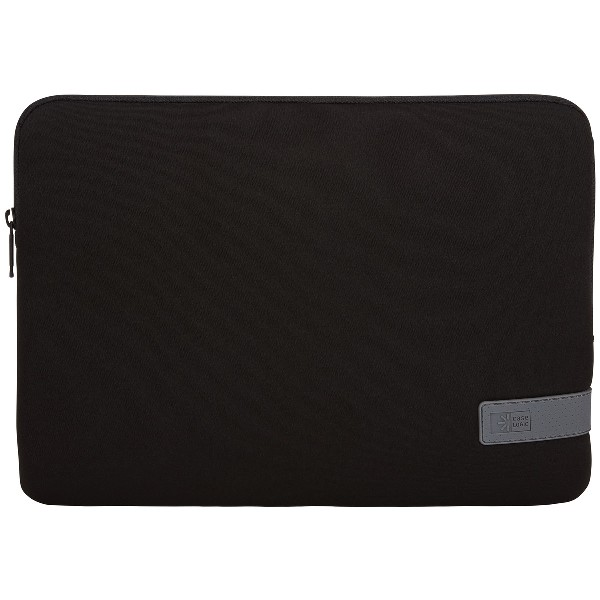 Funda negra para portátil con un acento gris. Etiqueta gris de Case Logic.