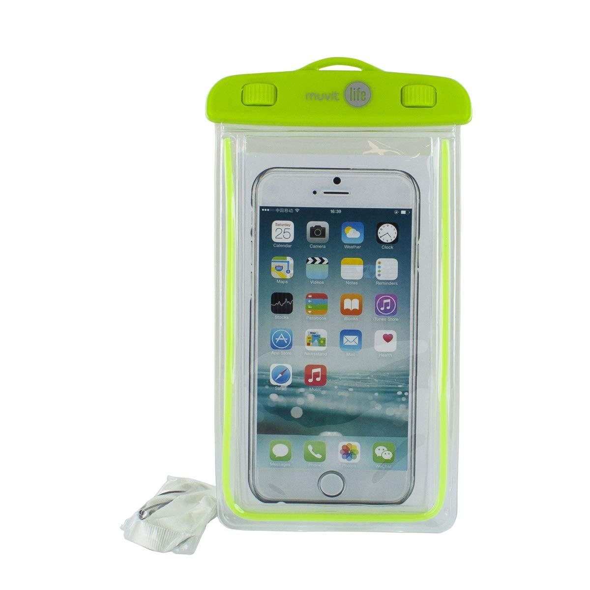 Funda - Muvit Life MLWPC0001, Acuática, IPX8, Universal, 6.2", Verde transparente