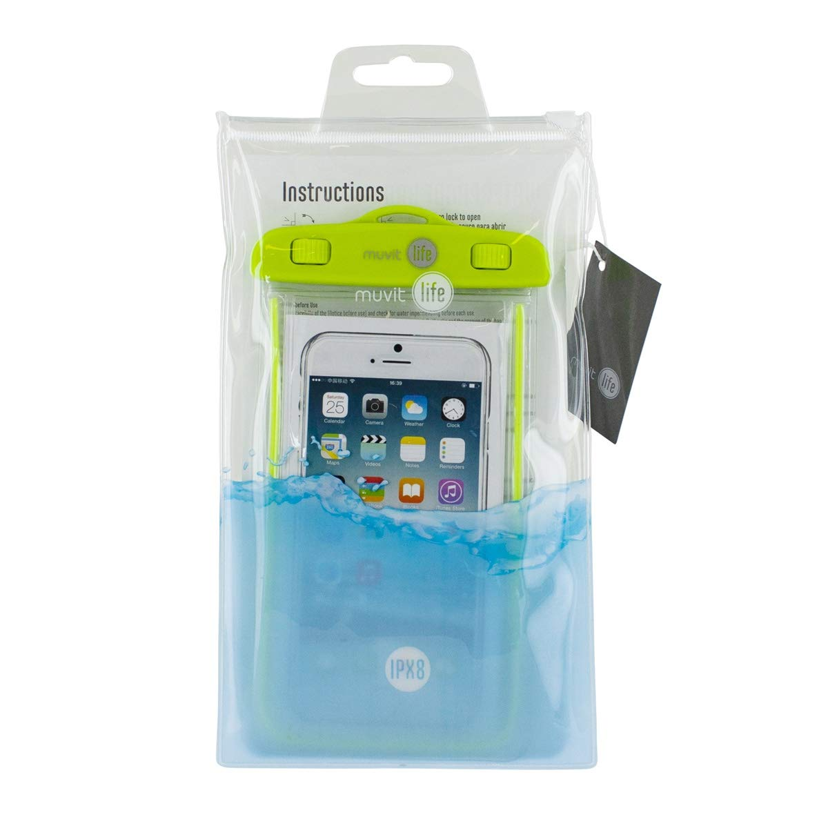 Funda - Muvit Life MLWPC0001, Acuática, IPX8, Universal, 6.2", Verde transparente