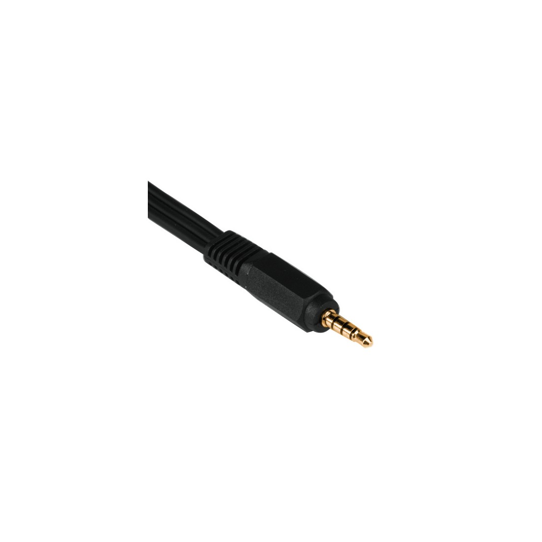 Black audio cable with a 3.5mm (1/8 in) TRS connector. The connector is gold-plated.