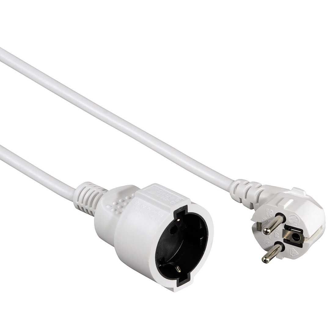 Witte elektrische verlengkabel met een Europese stekker en stopcontact. Geïsoleerd op een witte achtergrond.