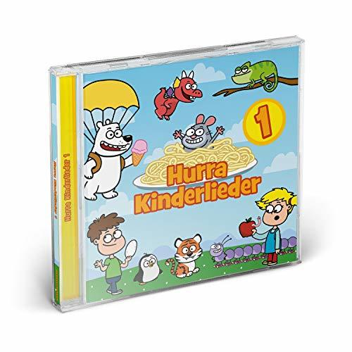 Eine CD-Hülle für Kinderlieder. Das Cover zeigt Zeichentrickfiguren und eine gelbe 1.
