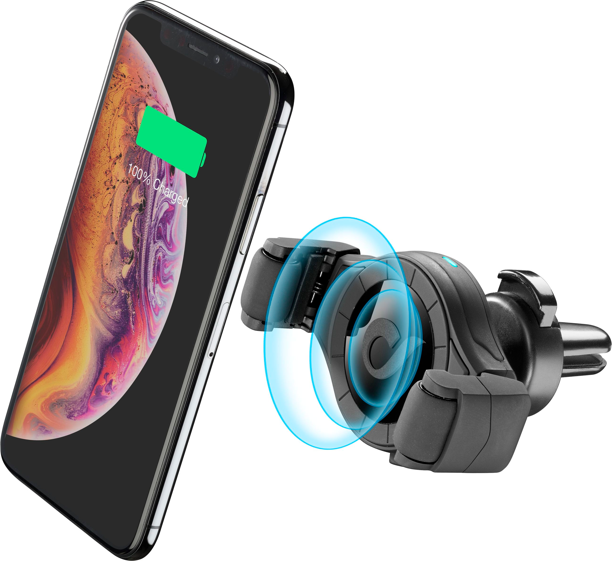 Téléphone se chargeant sans fil, 100% chargé, avec support de voiture.