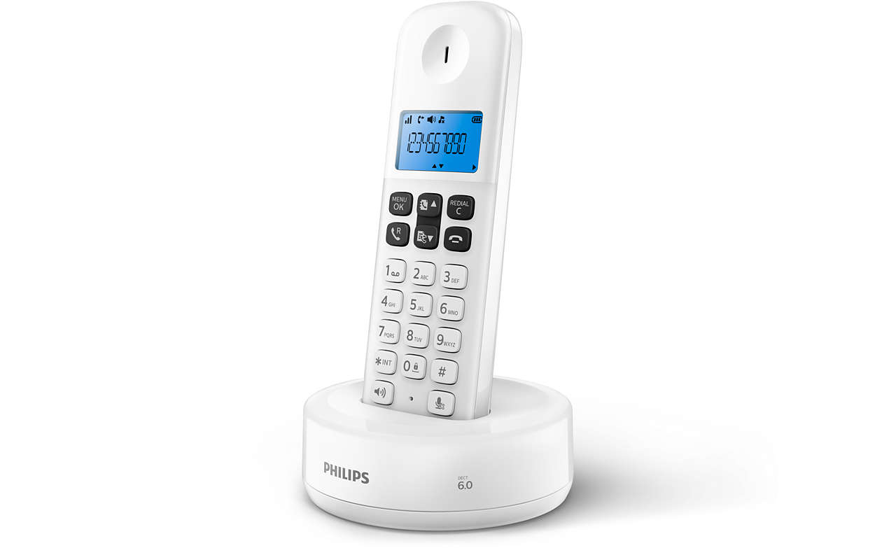 Teléfono inalámbrico - Philips D161, 50 contactos, Manos libres, Identificador llamada, Blanco