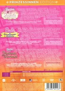 Rückseite einer Barbie-DVD-Hülle mit mehreren Barbie-Filmtiteln. Rosa Hintergrund mit Text.