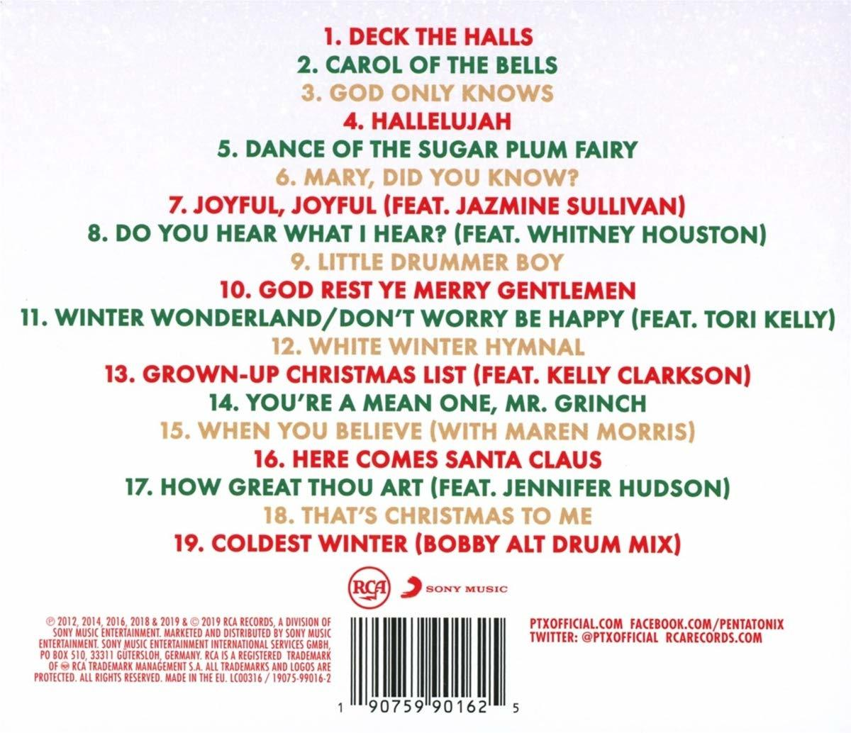 Album hátlapja karácsonyi témájú számlistával.