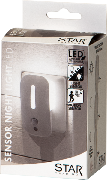 Luce notturna in una scatola. Include LED, sensore di luce e sensore di movimento.