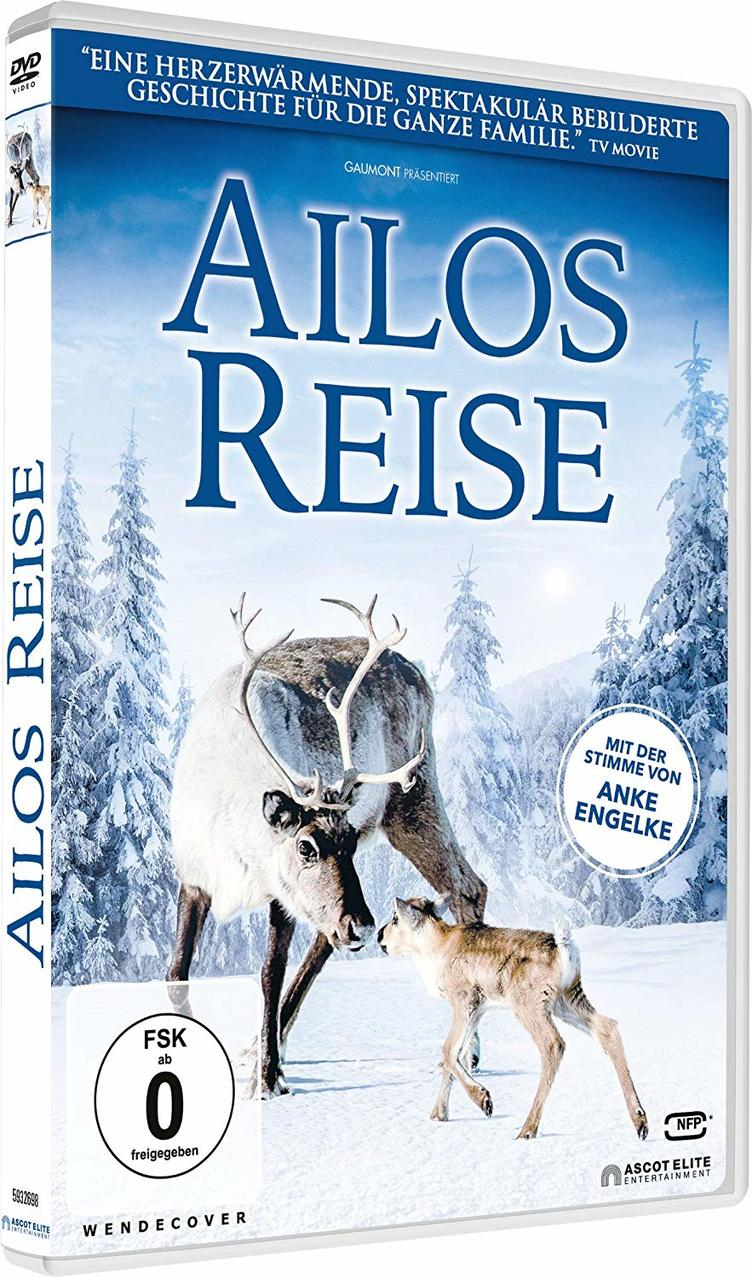 DVD-Cover: Ailos Reise, mit einem Rentier und einem jungen Rehkitz in einer verschneiten Umgebung.