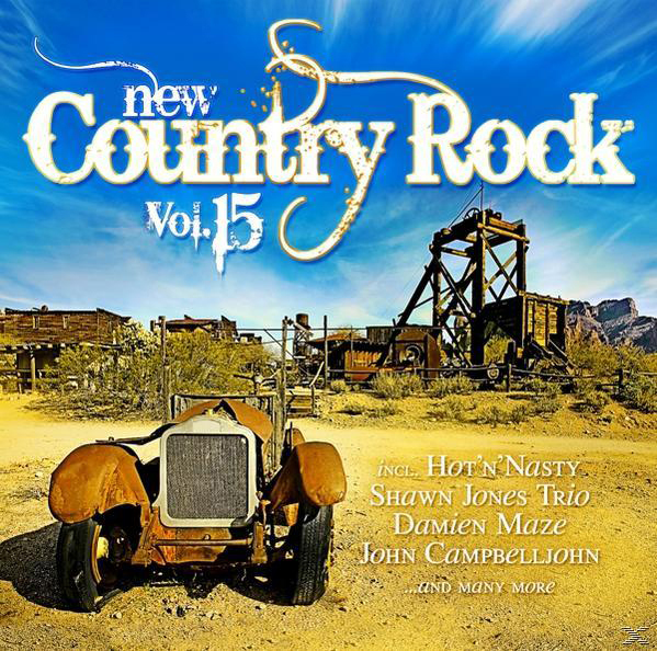 Albumcover einer Country-Rock-Band mit altem Auto und Wüstenhintergrund. Titel: New Country Rock.