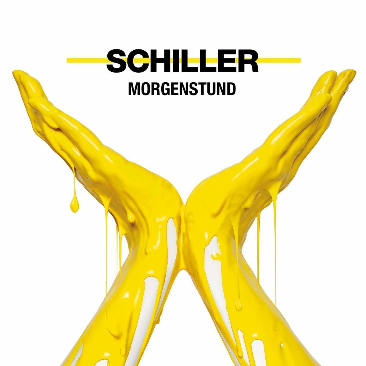 Albumcover: gelbe Hände mit tropfender Farbe, das Wort 'SCHILLER' darüber.