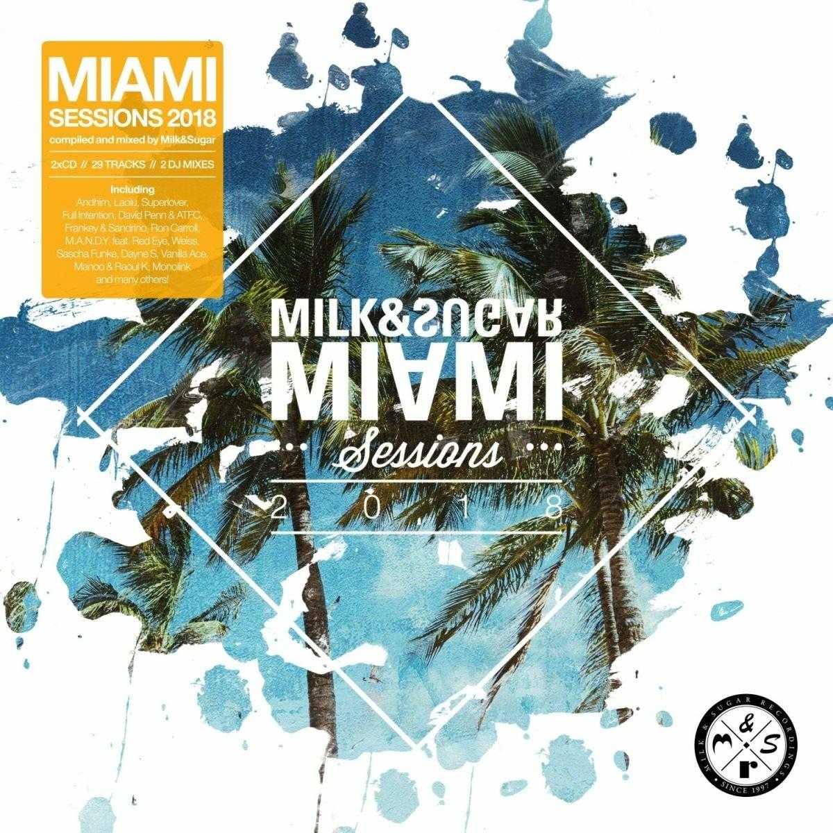 Albumcover. Zwei Palmen und ein blau-weiß bemalter Hintergrund. Text: "Miami Sessions 2018".