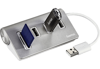 HAMA USB 2.0-hub en kaartlezer Zilver