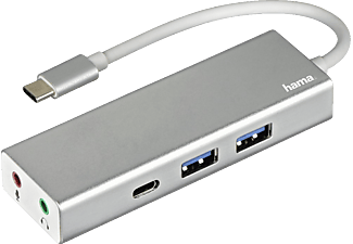 HAMA USB-C-hub met 2x USB-A, USB-C en 3.5mm-aansluitingen Zilver