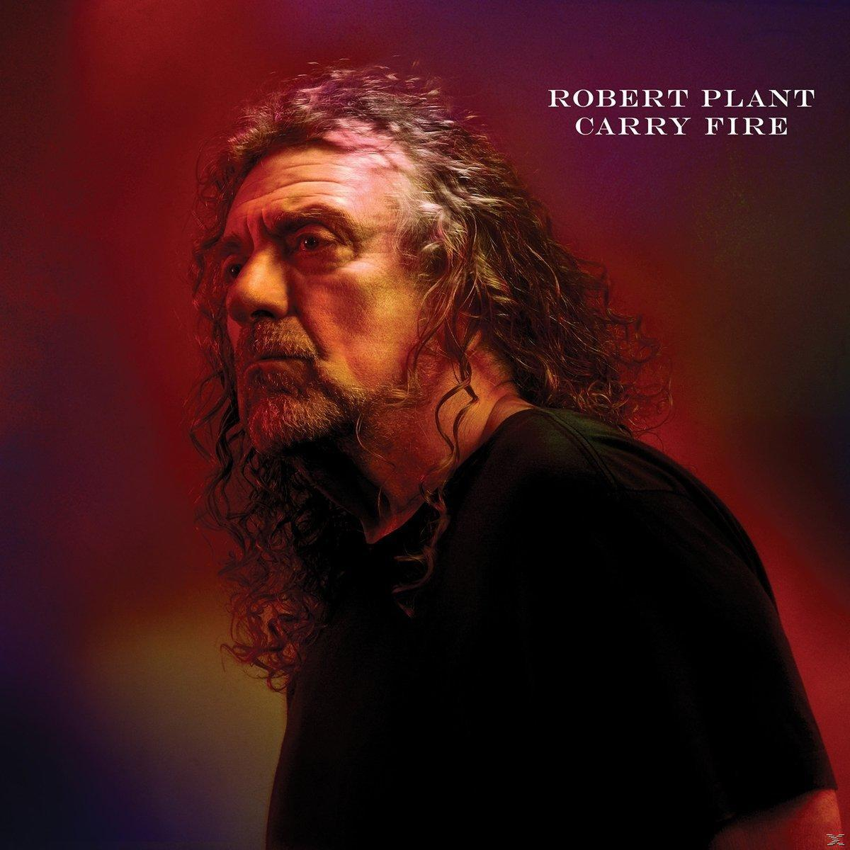 Albumcover mit Robert Plant, rotem Hintergrund und Text.