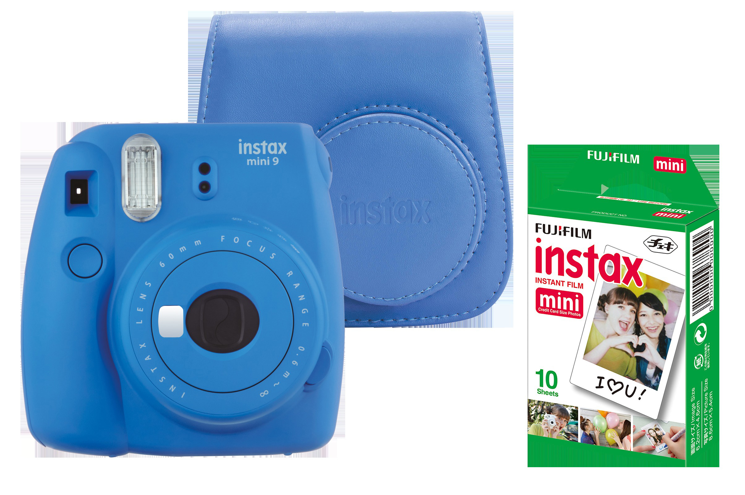 FUJIFILM Instax Mini 9 + Case + Film Sofortbildkamera, Cobalt Blue