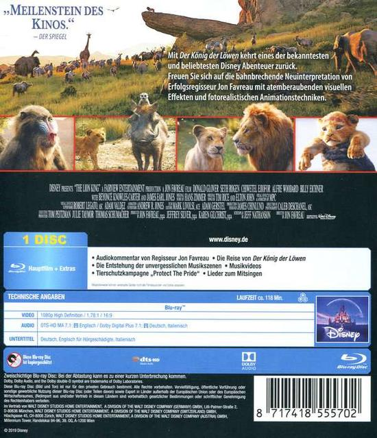 Filmcover für 'Der König der Löwen' mit animierten Charakteren und Text auf der Rückseite.