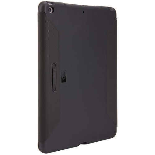 Black iPad case with a handle and textured surface.