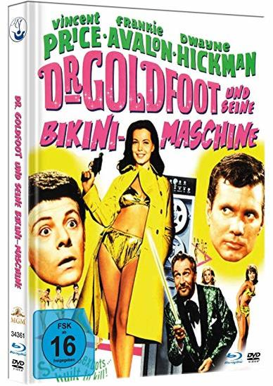 DVD-Cover von Dr. Goldfoot and the Bikini Machine. Zeigt Schauspieler, eine Frau mit Waffe und Titel.