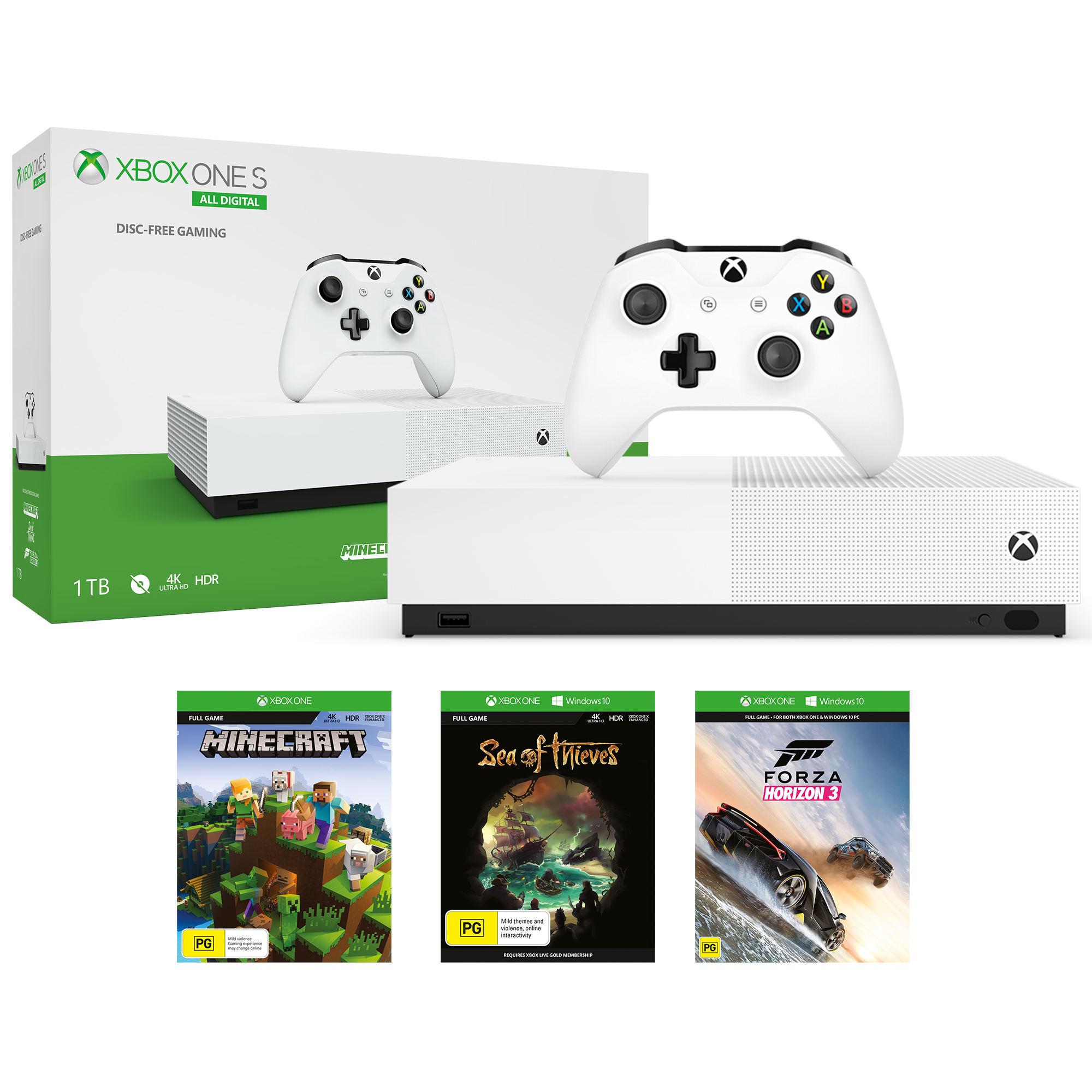 MICROSOFT Xbox One S All Digital Edition Konsol Forza Horizon 3 + Sea of Thieves + Minecraft Beyaz 