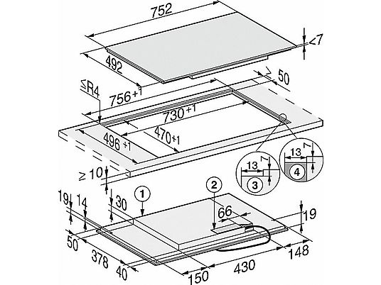 MIELE Induktionskochfeld (752 mm breit, 4 Kochfelder, Glaskeramik, Autarkes Kochfeld)