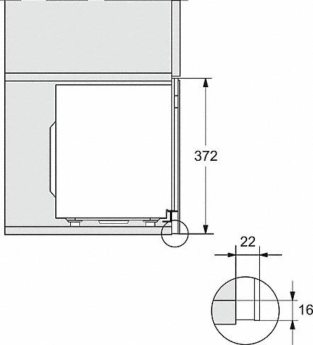 Diagramm, das die Einbaumaße eines Einbaubackofens zeigt.