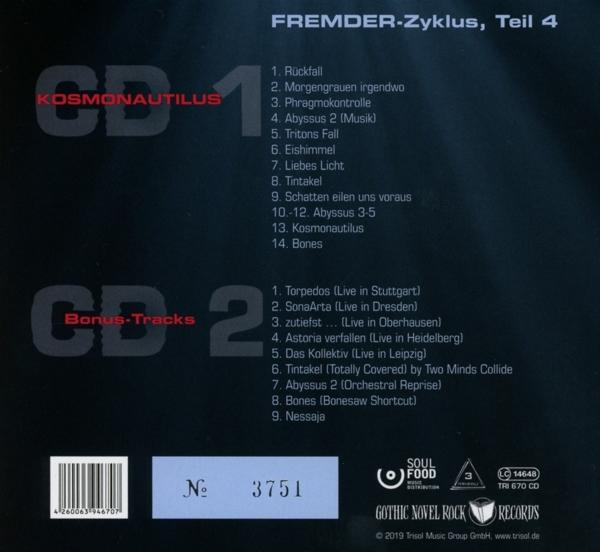 CD-Hülle mit Text, Trackliste und Logos. CD1 und CD2, beide mit aufgelisteten Tracks. Gothic Novel Rock Records.