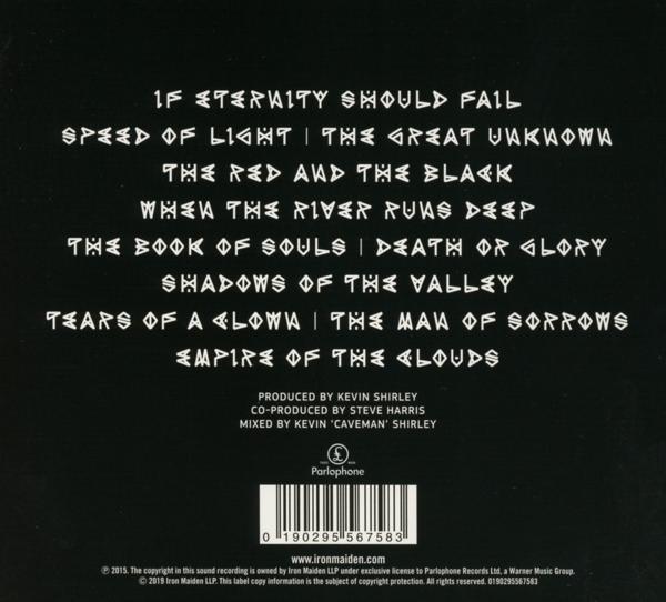 CD-Cover mit Songtiteln in weißer Schrift. Der Albumname steht oben. Produziert von Kevin Shirley. Parlophone-Logo.