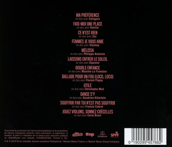 Albumrückseite mit Songtiteln. Der Hintergrund ist schwarz, der Text rosa, und der Künstler ist Zaz.