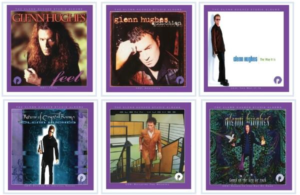 Albumcover von Glenn Hughes, jedes mit einem anderen Porträt und Albumtitel.