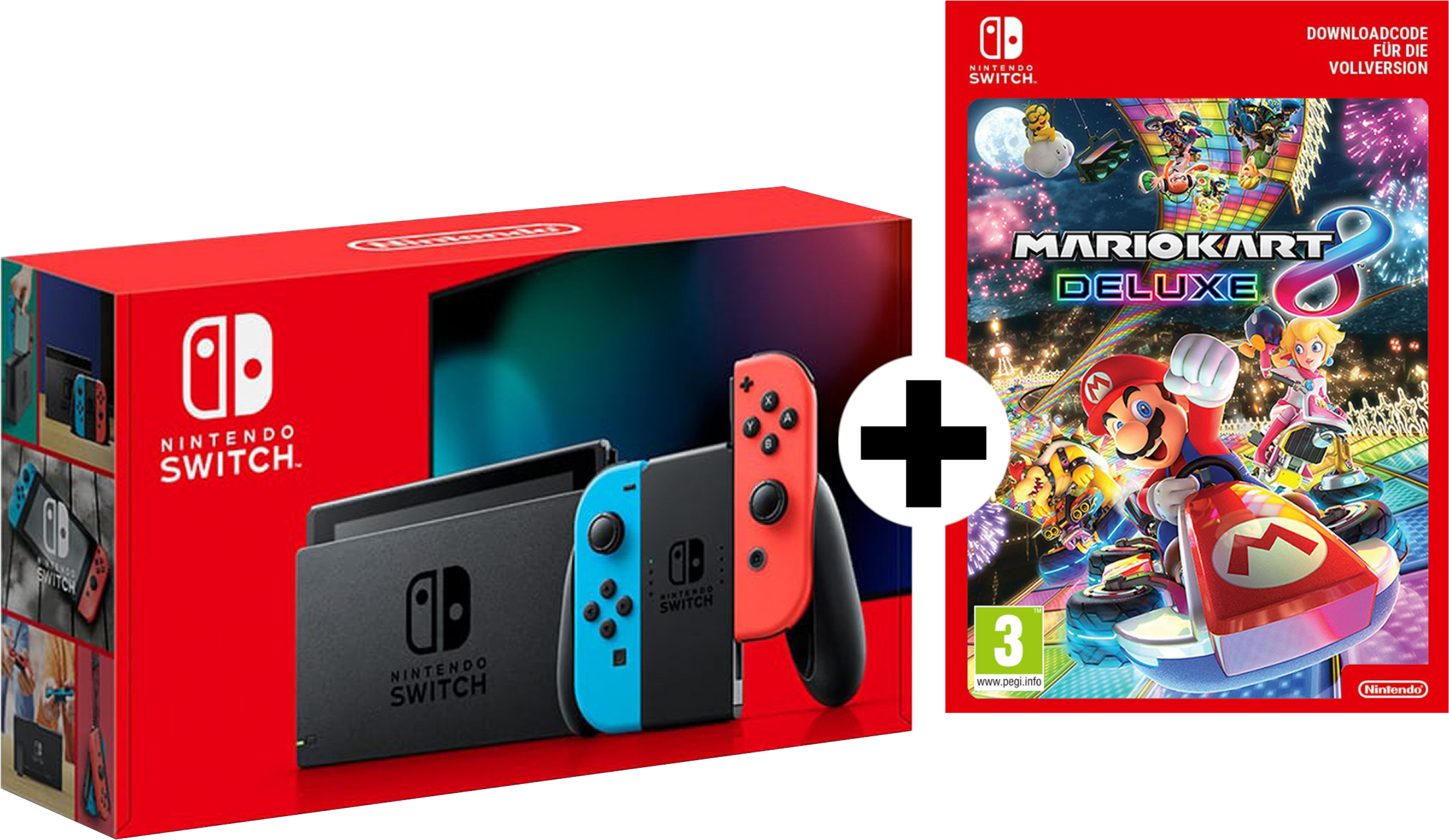 NINTENDO Switch neonrot/blau (neue Edition) mit Mario Kart 8 Deluxe (digitale Vollversion)