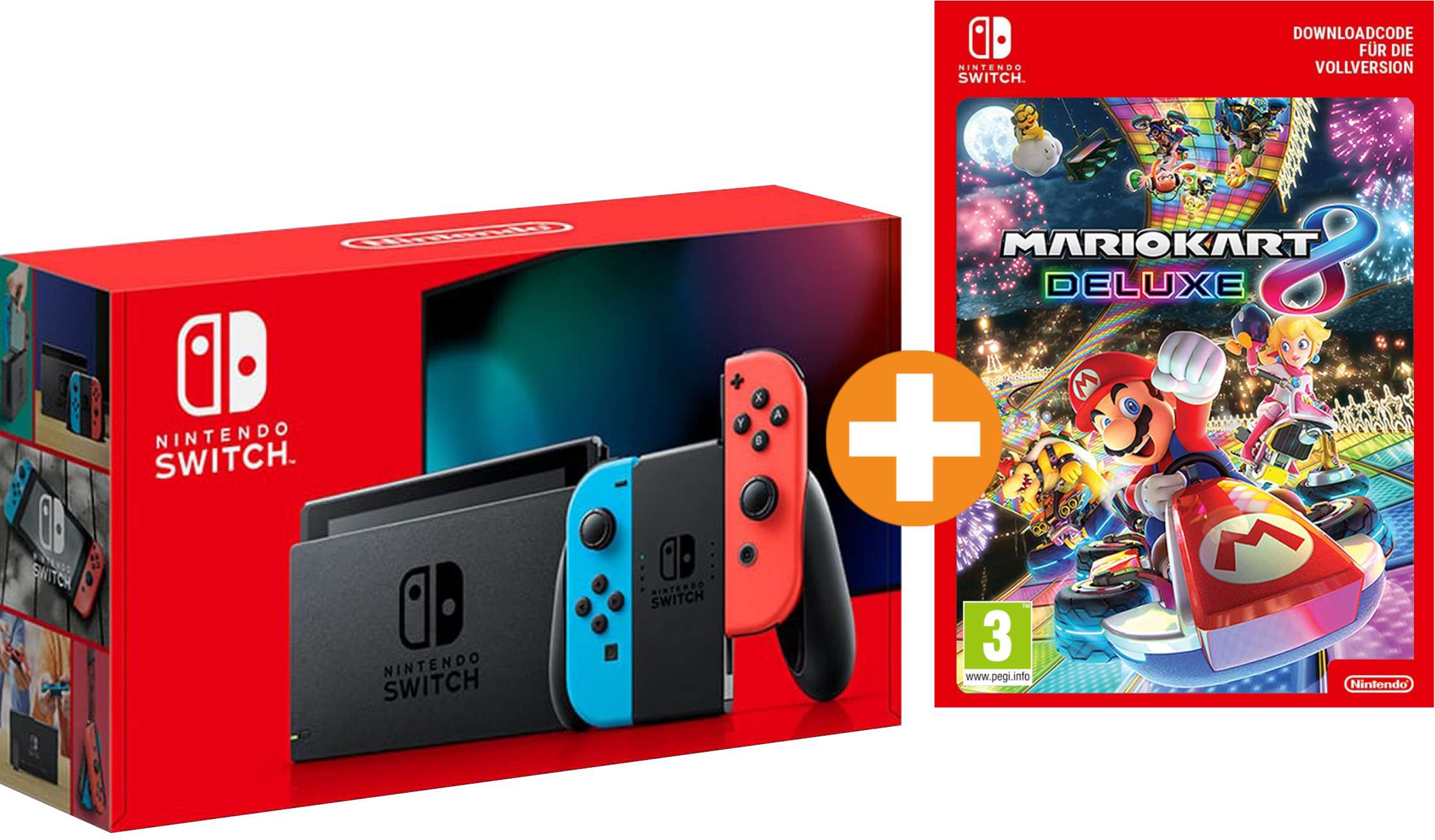 NINTENDO Switch neonrot/blau (neue Edition) mit Mario Kart 8 Deluxe (digitale Vollversion)
