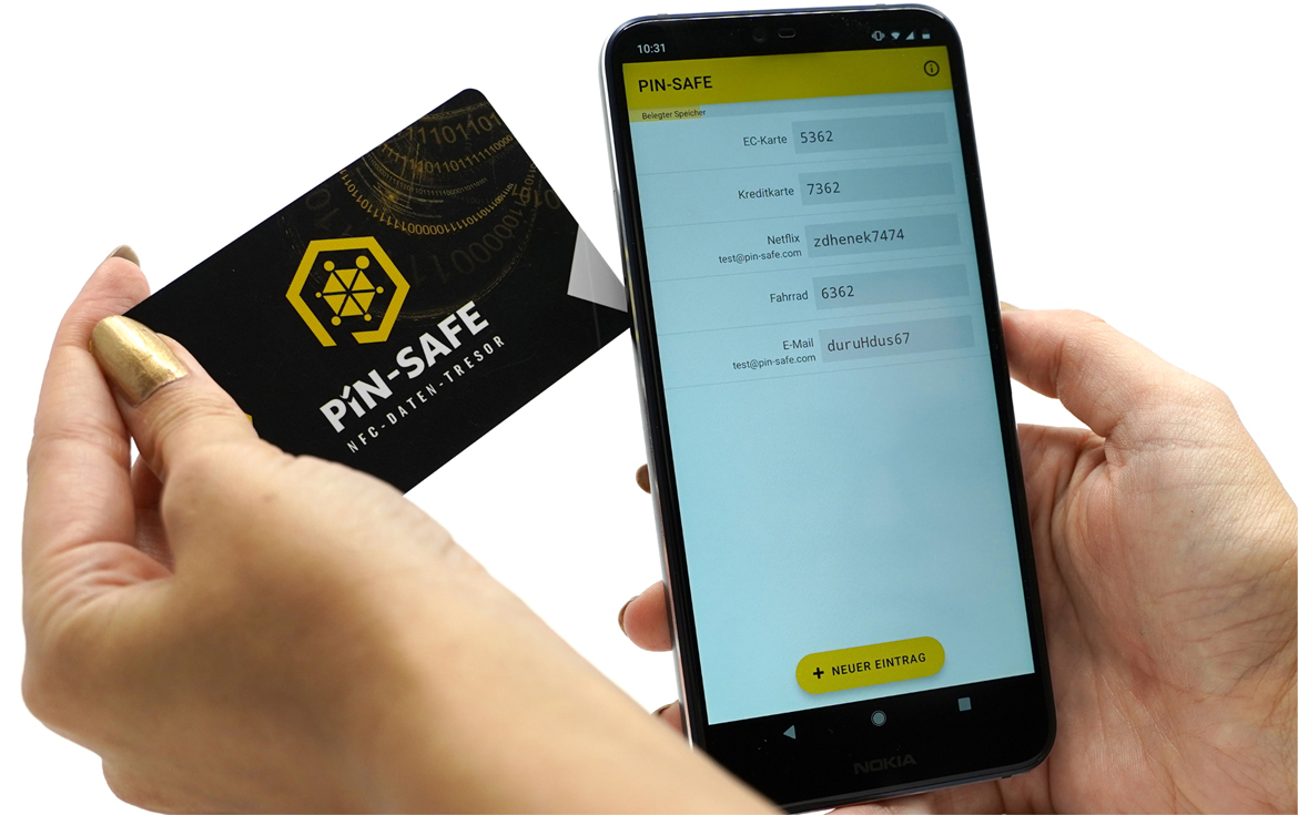 PIN-SAFE NFC offline Daten-Tresor inkl 2.Karte Speicherkarte