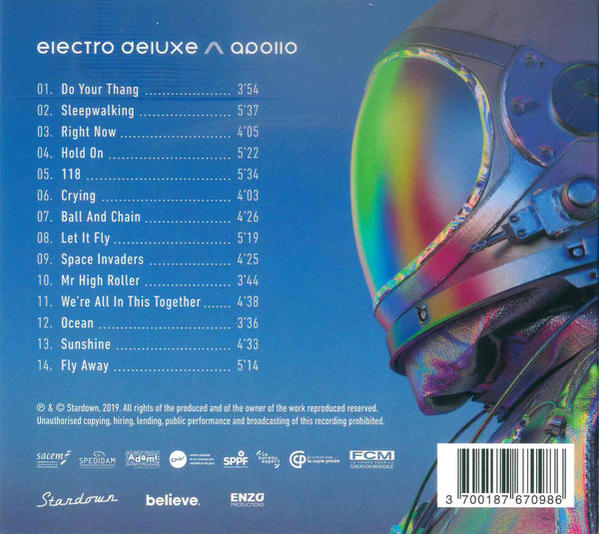 CD-Rückseite mit futuristischem Astronauten und Trackliste.