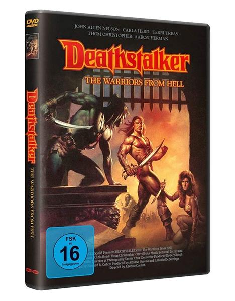 DVD-Hülle von 'Deathstalker' mit Filmplakat, Krieger.